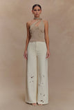 Leone One Shoulder Metallic Knit Top Gold