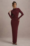 Hespera Port High Neck Long Sleeve Gathered Maxi Dress