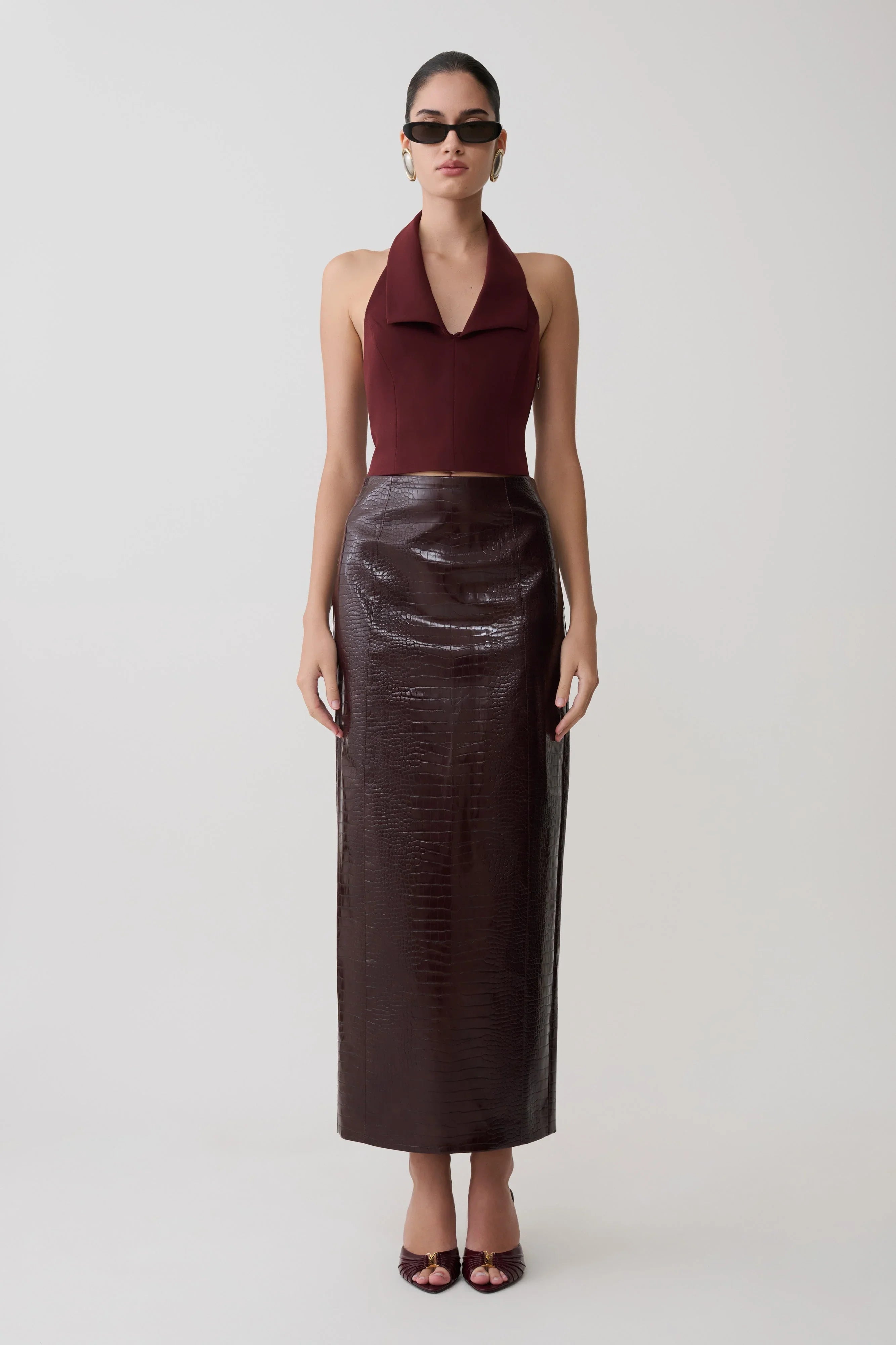Calla Collared Sleeveless Halter Top Merlot