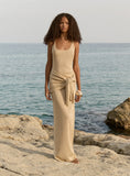 Gold Lurex Belt Detail Knitted Maxi Dress
