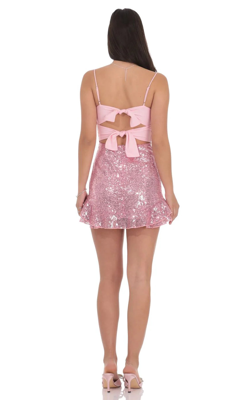 Sequin Ruffle Dress in Pink