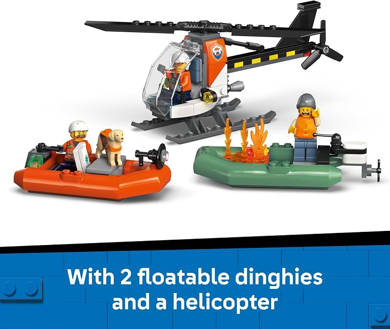 LEGO City Coast Guard Rescue Boat Helicopter Building Toys Kids Pretend Play Set for Boys Girls Ages 7 W 2 Rescue Boat Toys 5 Minifigures Dog Figure Gift Idea for Birthdays 60504