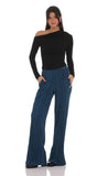 Pleated Straight Pants in Blue