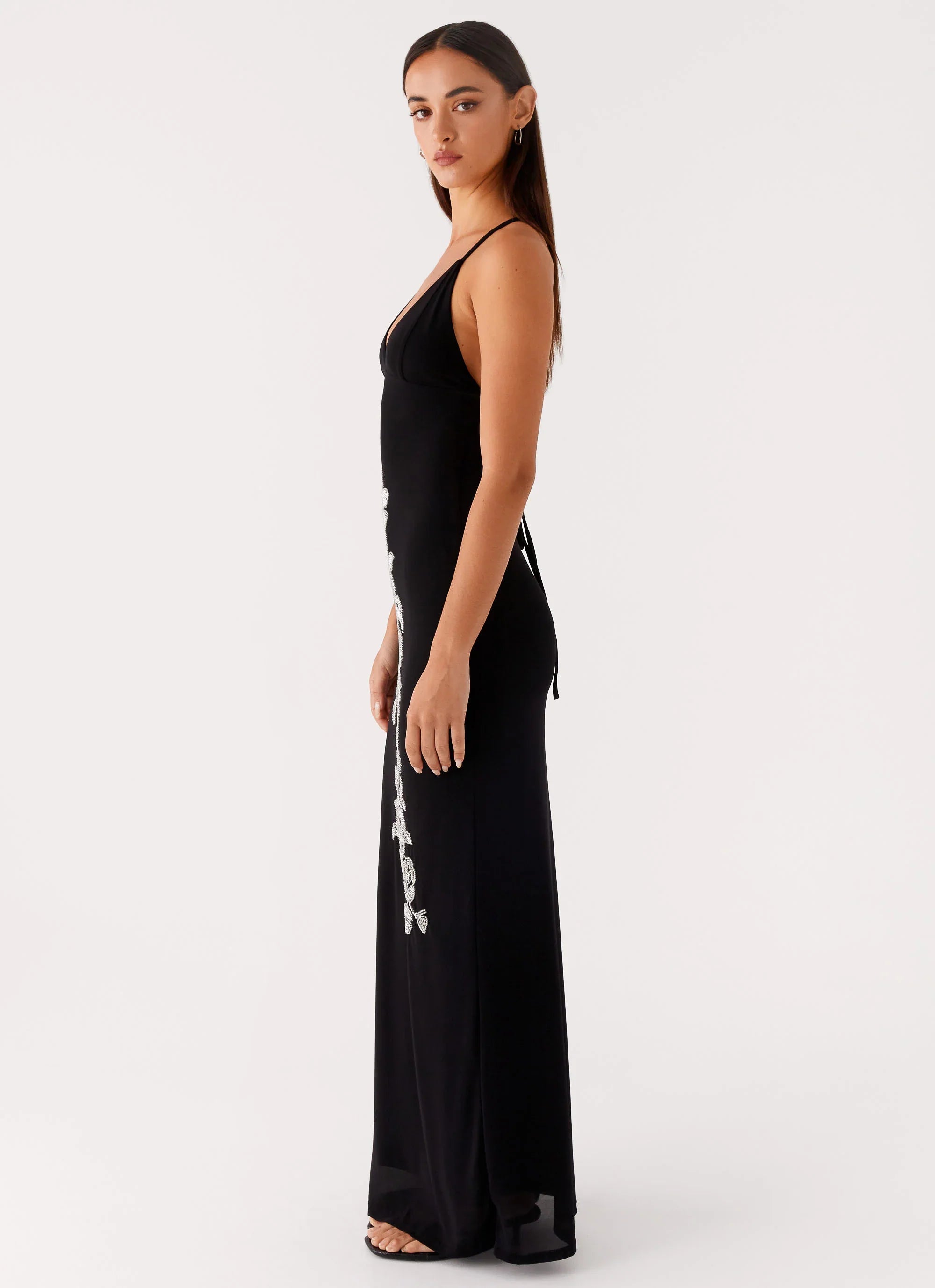 Beki Beaded Mesh Maxi Dress Black