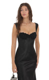 Satin Lace Bust Dress in Black