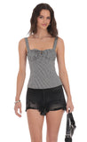 Ruched Gingham Top in Black and White