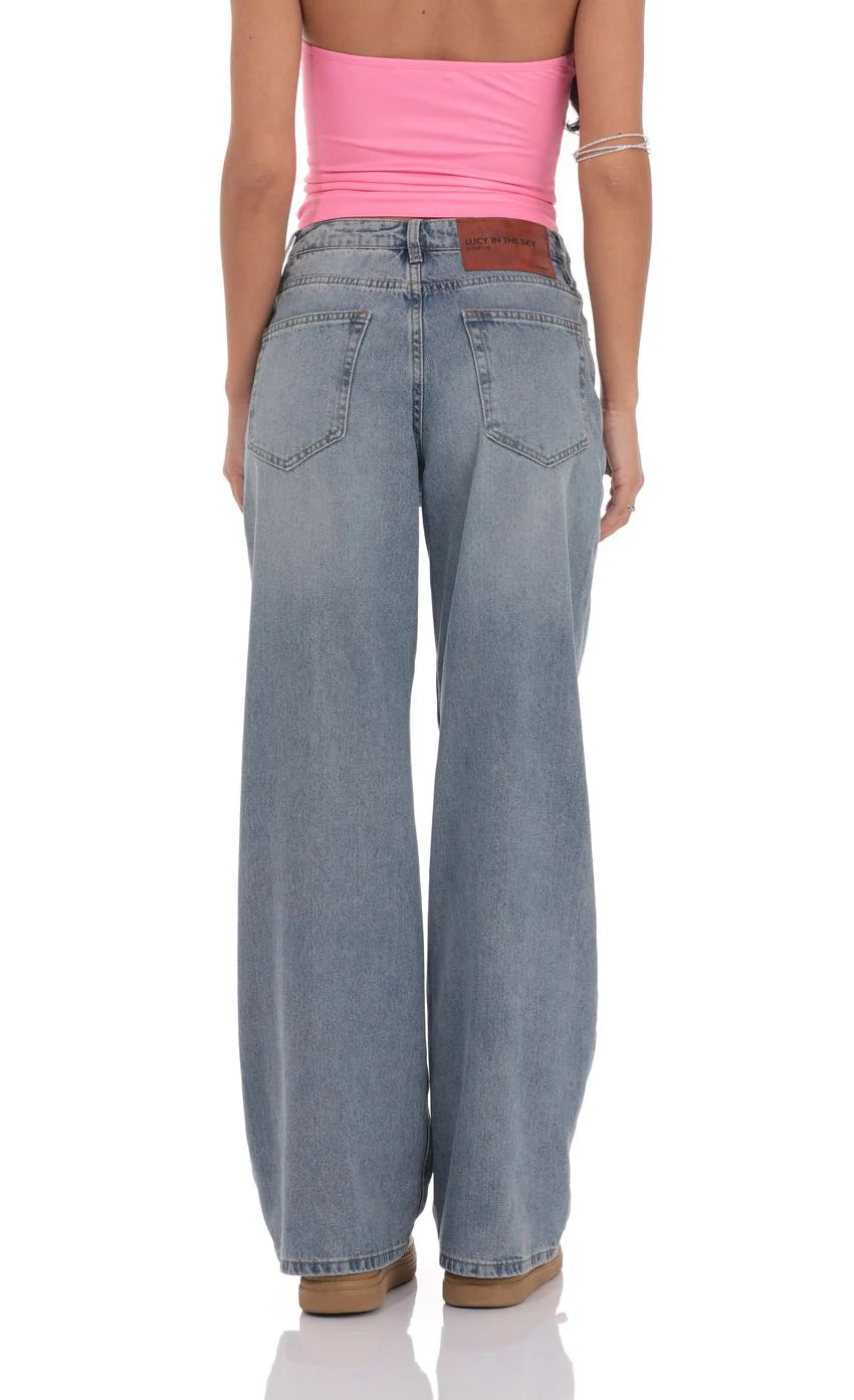 High Rise Wide Leg Jeans in Faded Denim