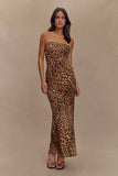 Breanna Strapless Chiffon Maxi Dress Leopard Print