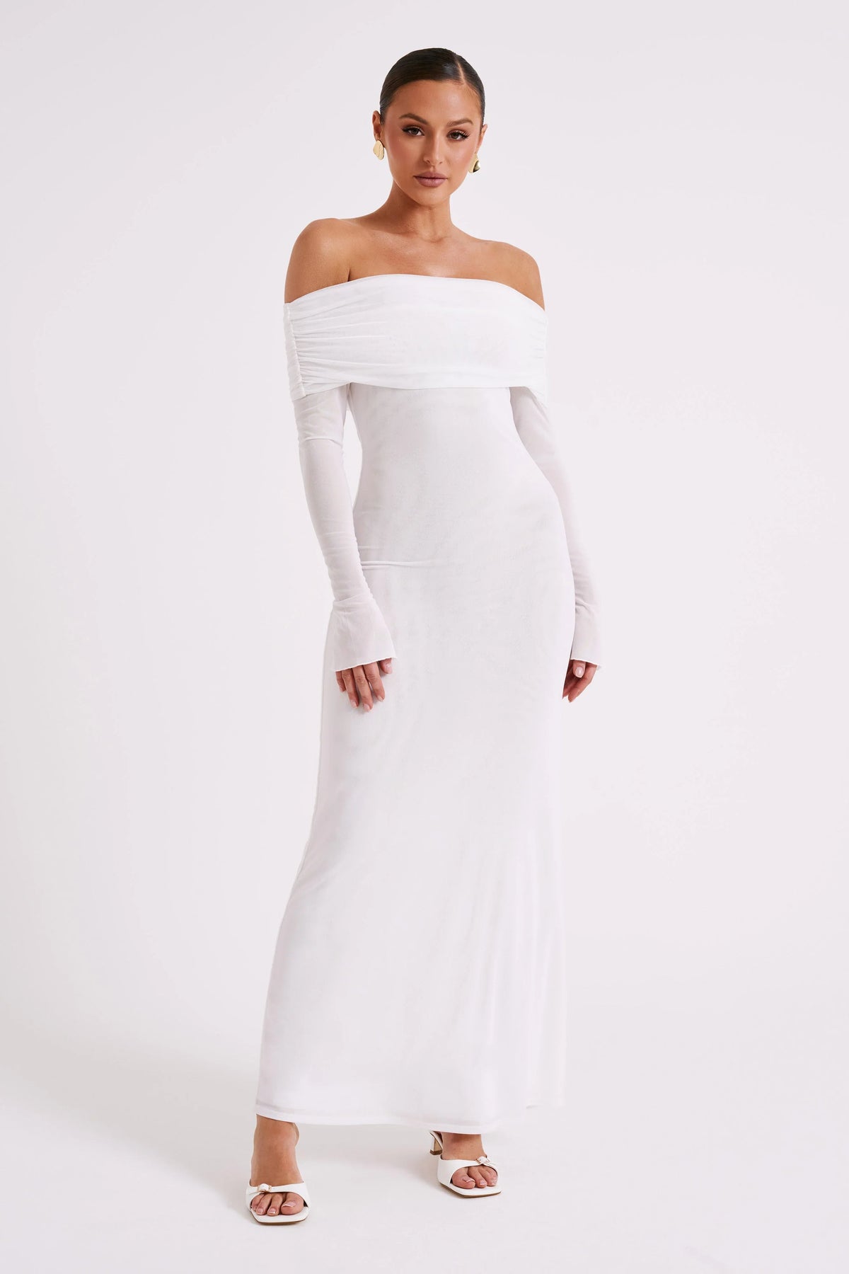 Josie Off Shoulder Mesh Maxi Dress Ivory