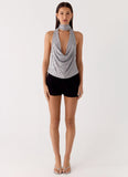Shining Lights Cowl Top Silver