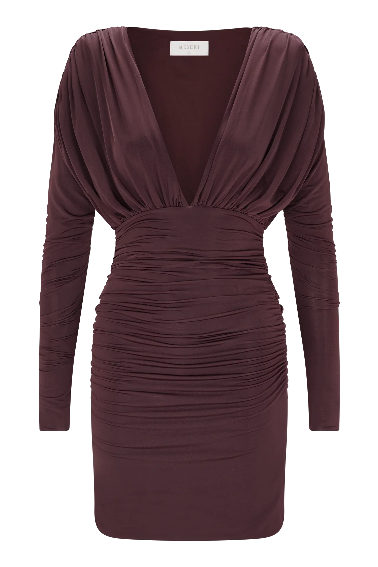 Hayden Long Sleeve Plunge Mini Dress Burgundy