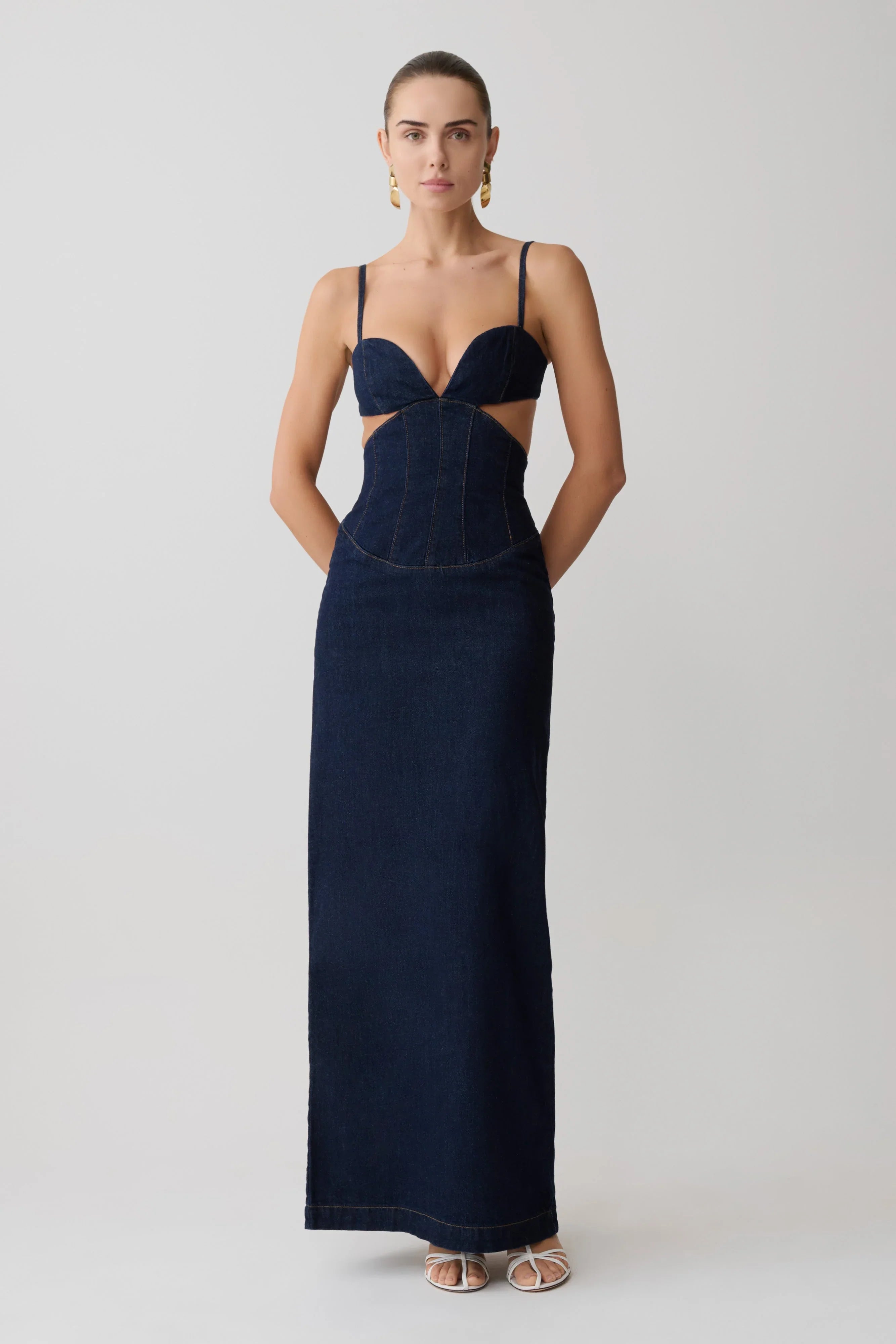 Amila Denim Cupped Maxi Dress Indigo Blue