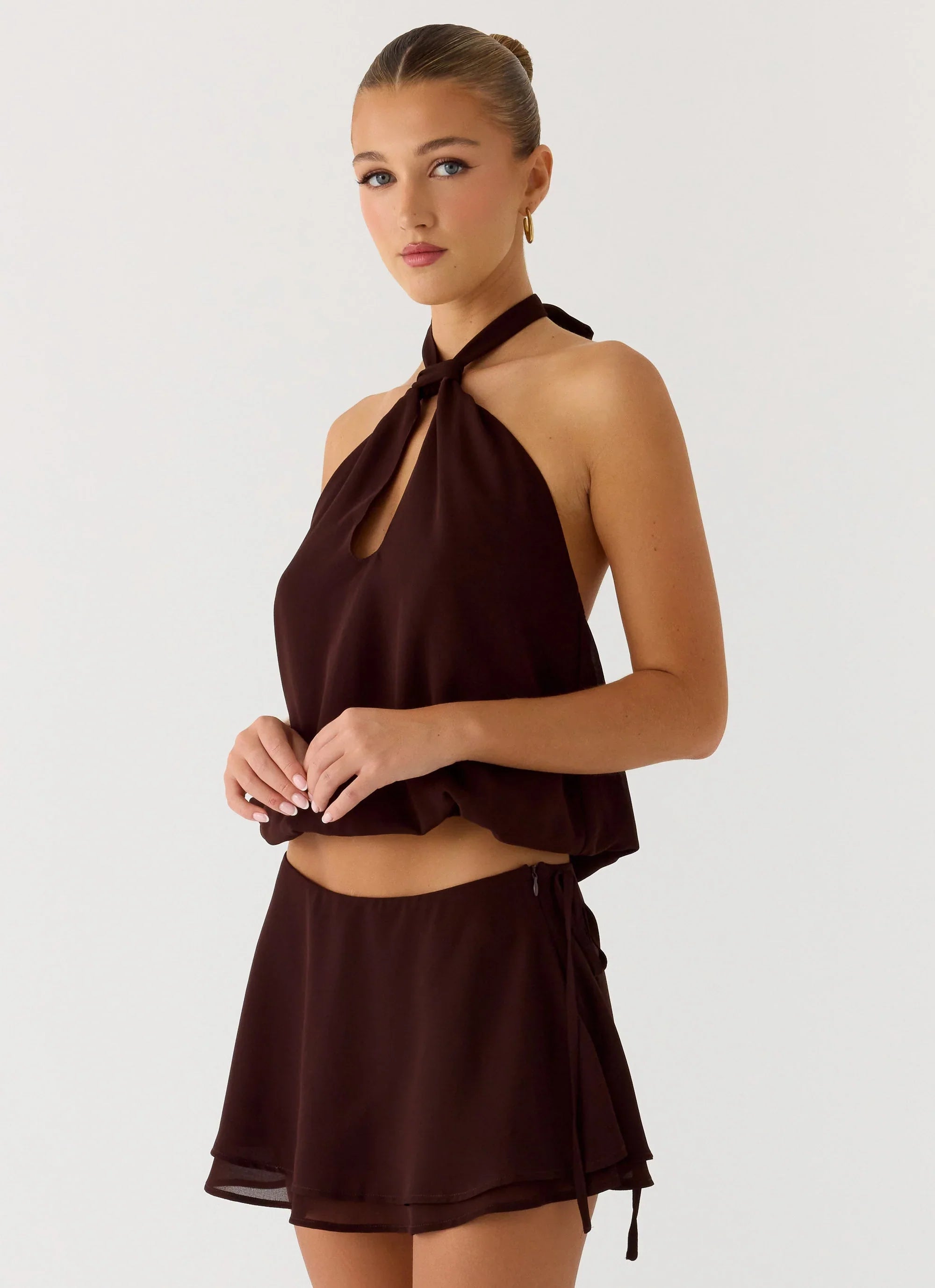Everywhere I Go Mini Skirt Chocolate