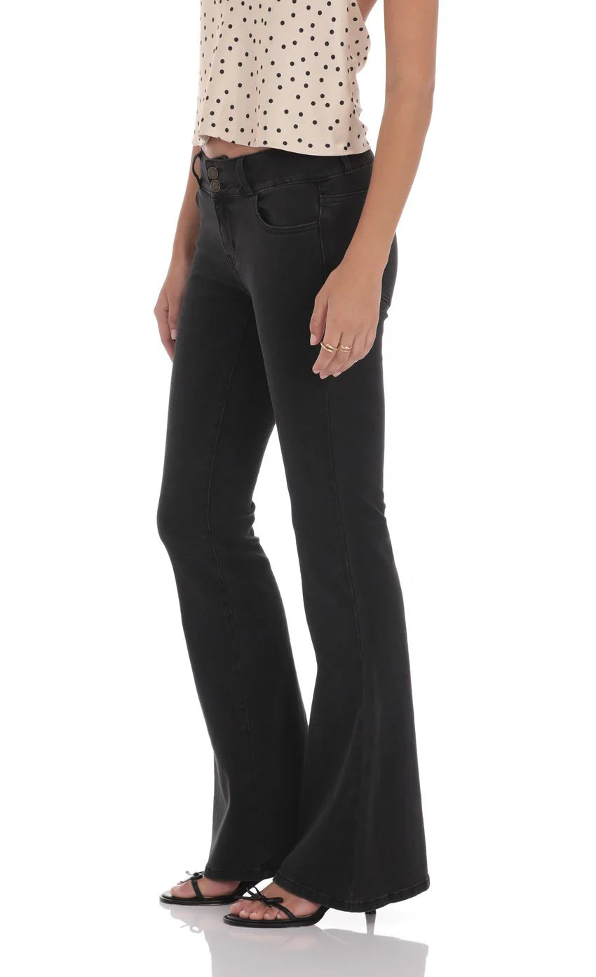 Low Rise Flare Jeans in Black