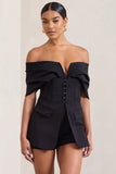 Damsel Black Cotton Blend Corset Bardot Playsuit