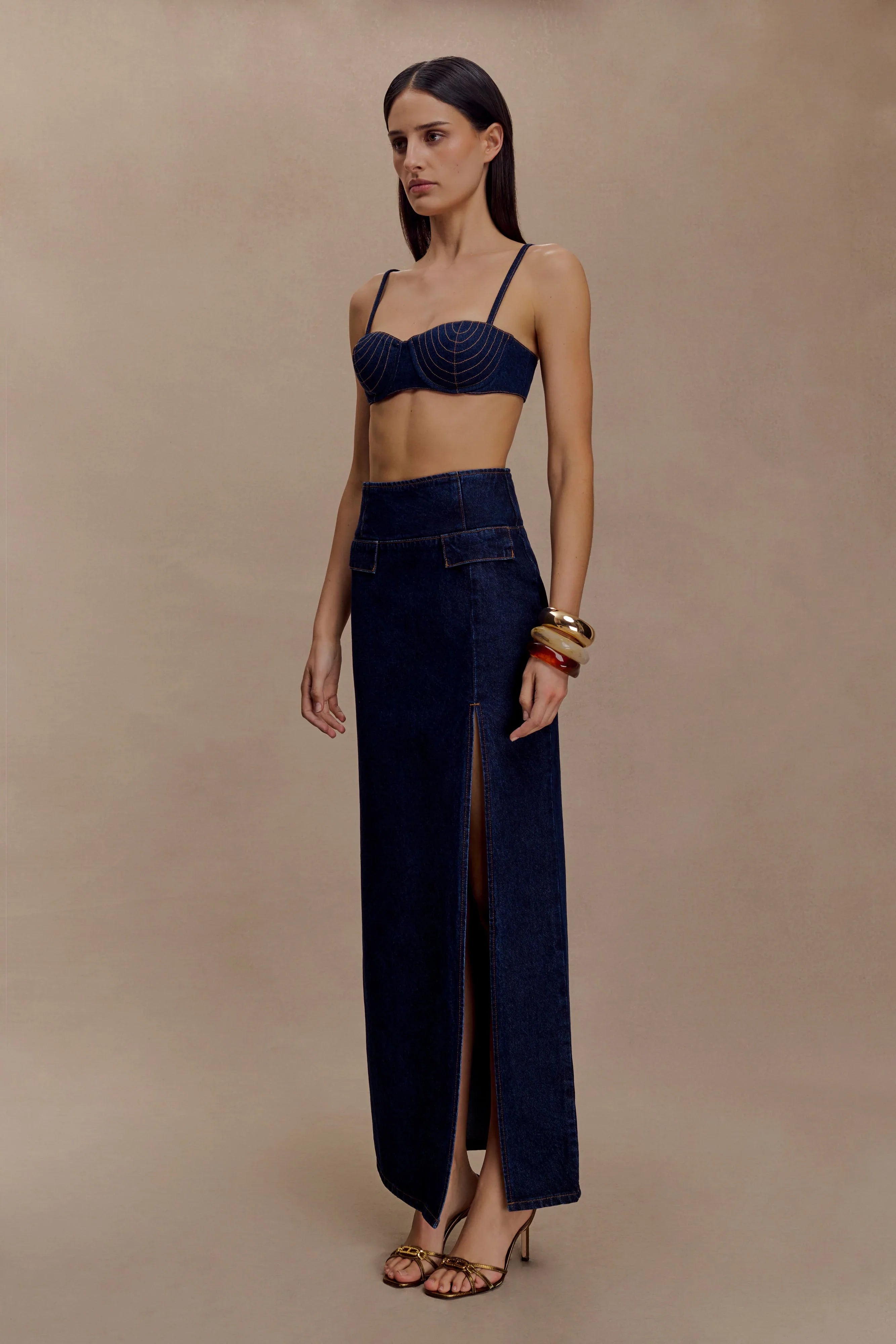 Belle Denim Cropped Bralette Indigo Blue