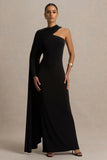 Dawn Black High Neck Maxi Dress With One Long Cape Sleeve