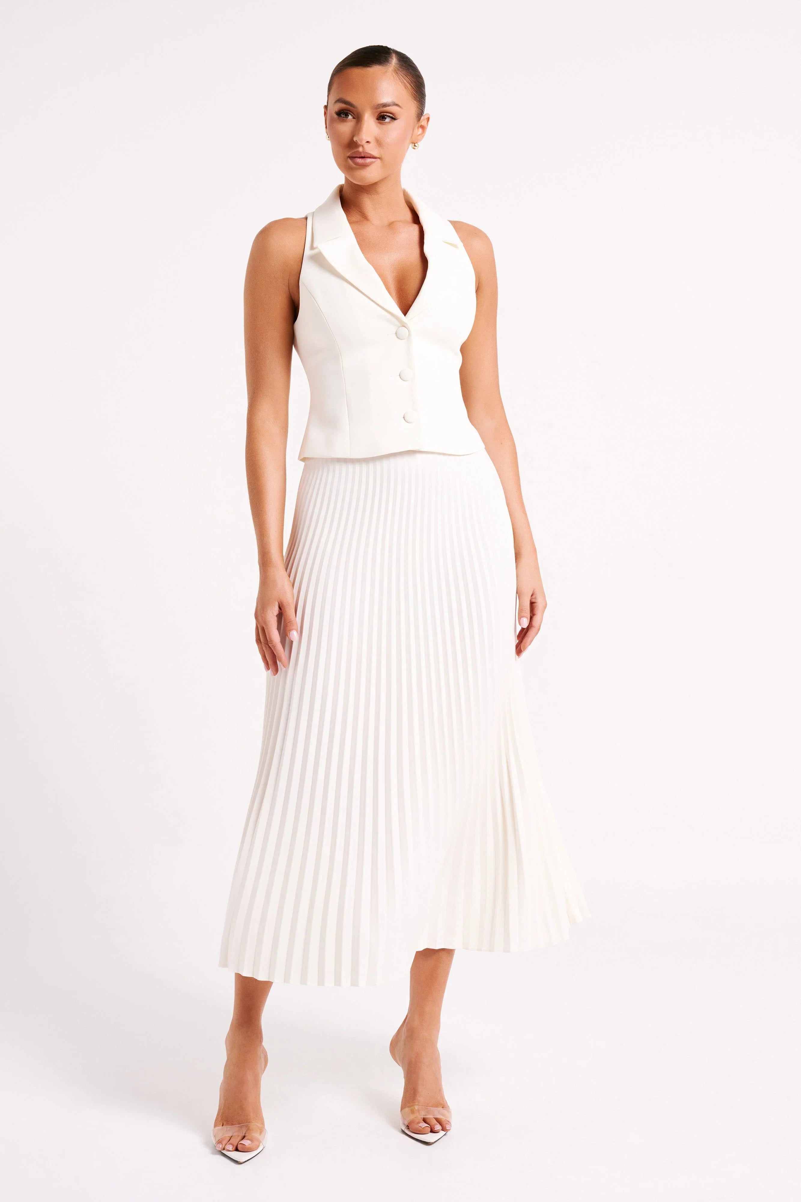 Twyla Pleated Suiting Maxi Skirt Ivory