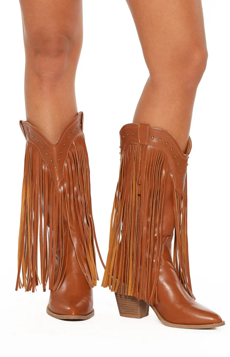 Meadow Tan Fringe Cowboy Boots