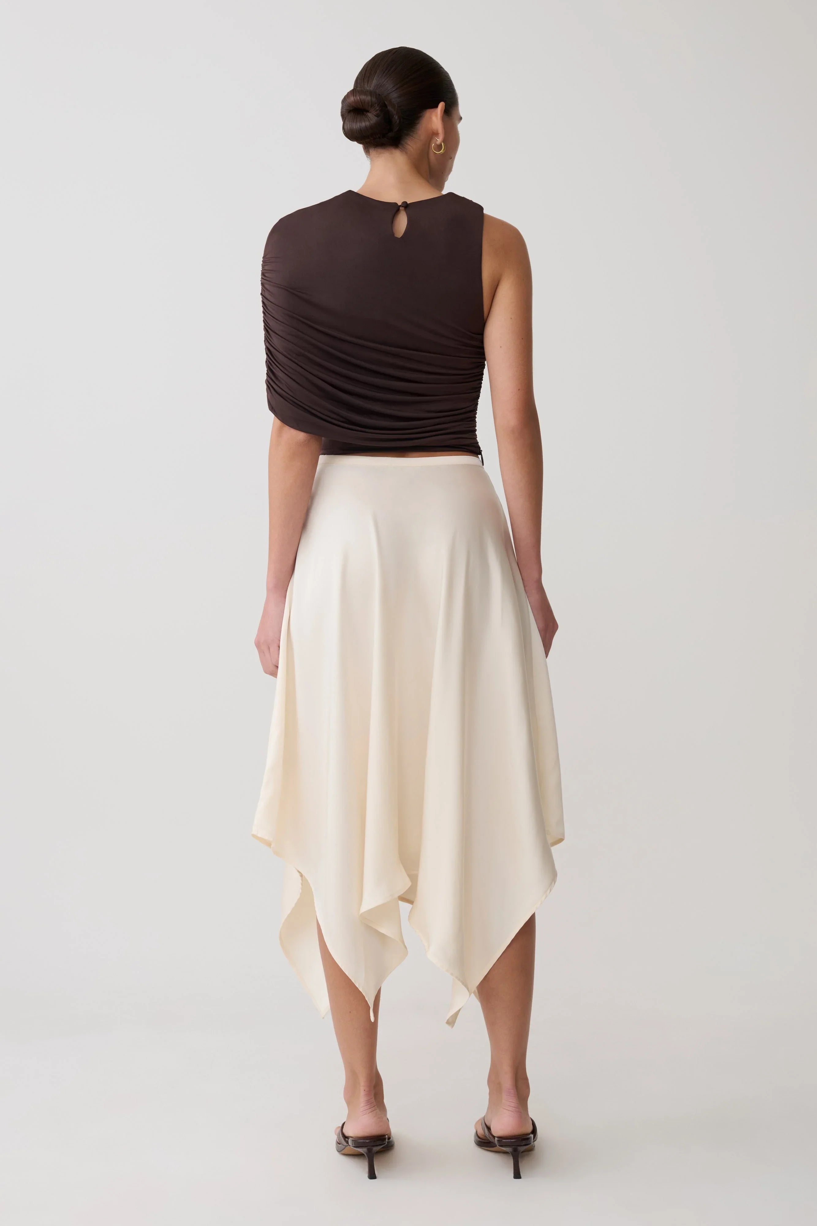 Adrienne One Shoulder Slinky Top Chocolate