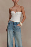 Melany Applique Denim Bustier White