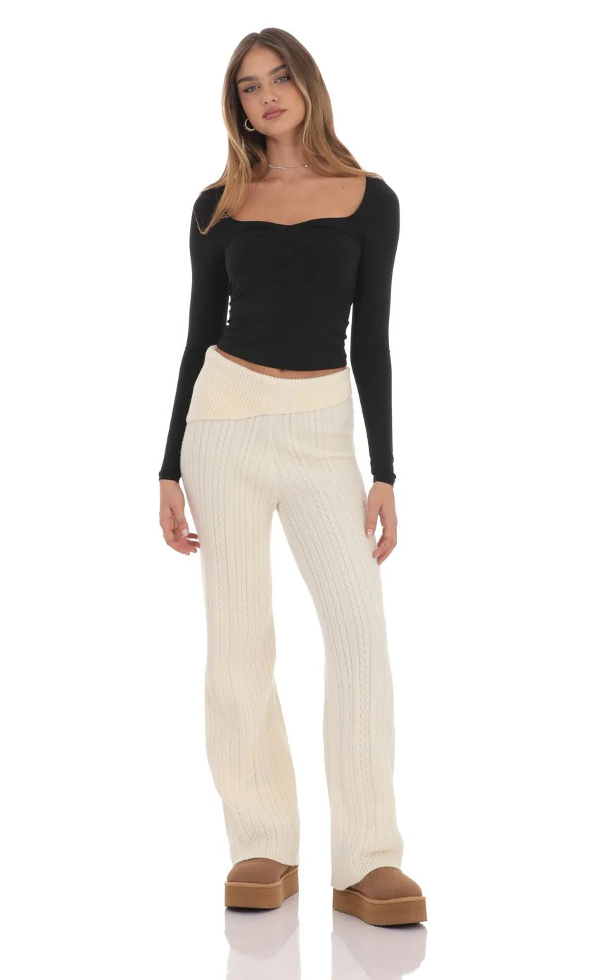 Cable Knit Pants in Cream