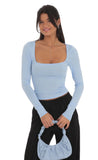 Scoop Neck Long Sleeve Top in Sky Blue