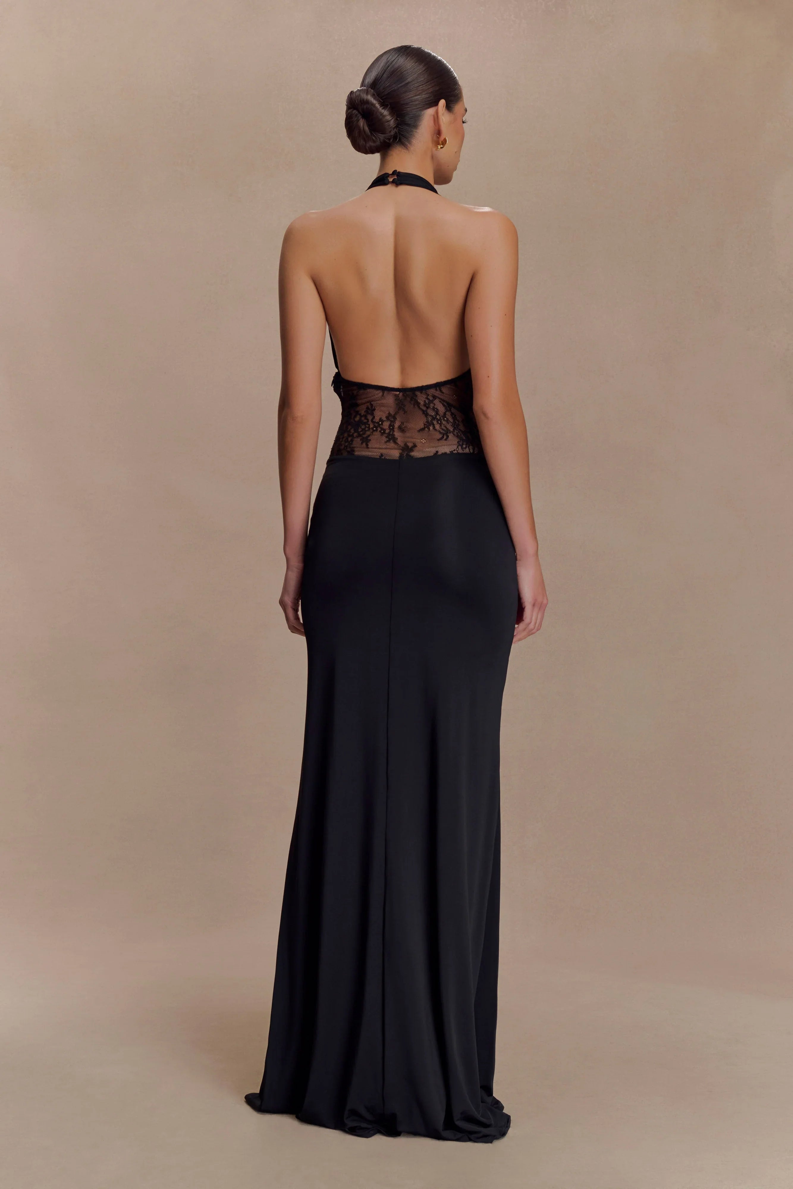 Bonnie Slinky And Lace Maxi Dress Black