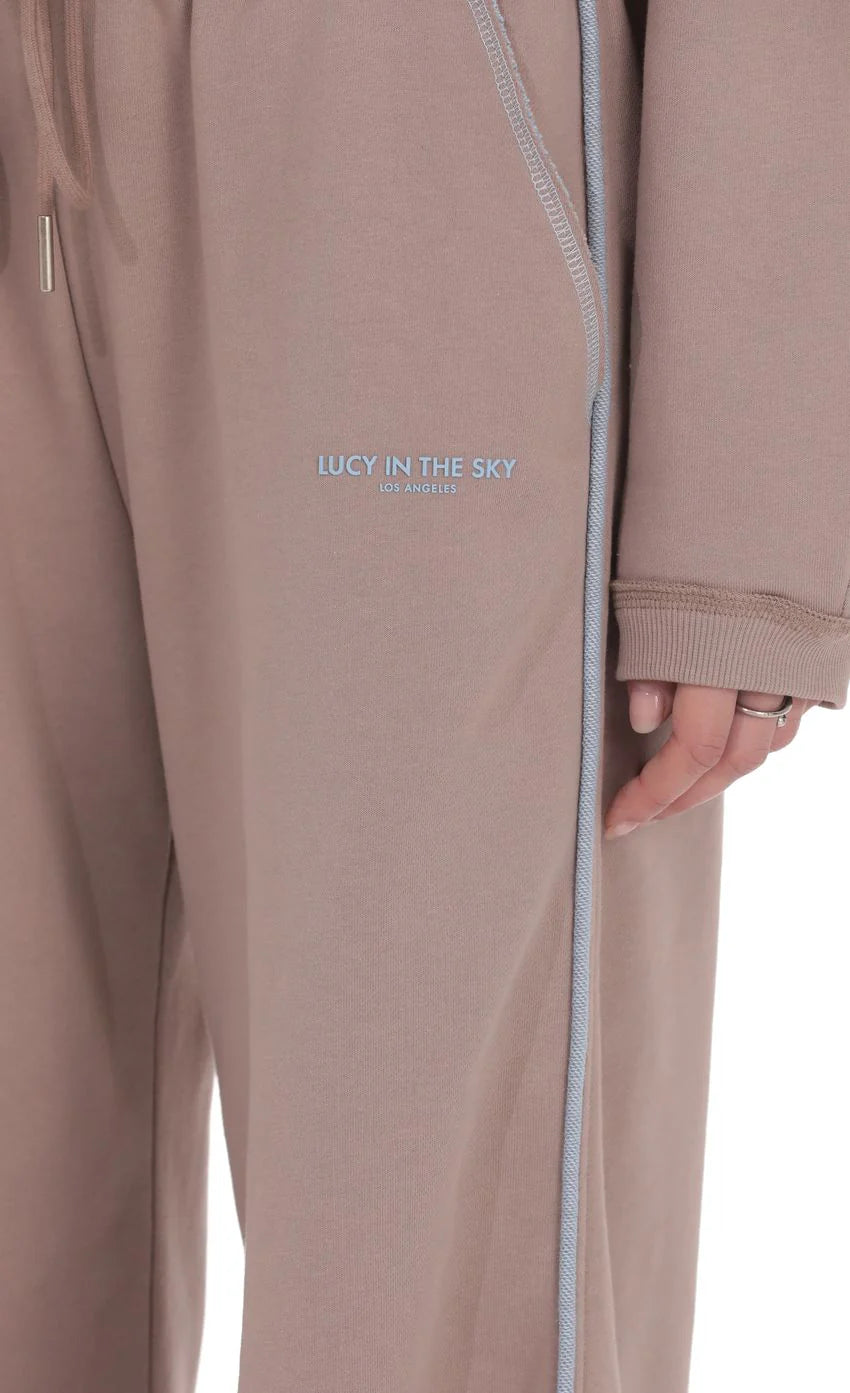 Two Toned Cinchable Sweatpants Pants in Taupe