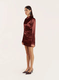 Dark Red Satin High Neck Mini Dress