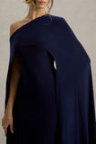 Florentina Navy One Shoulder Cape Maxi Dress
