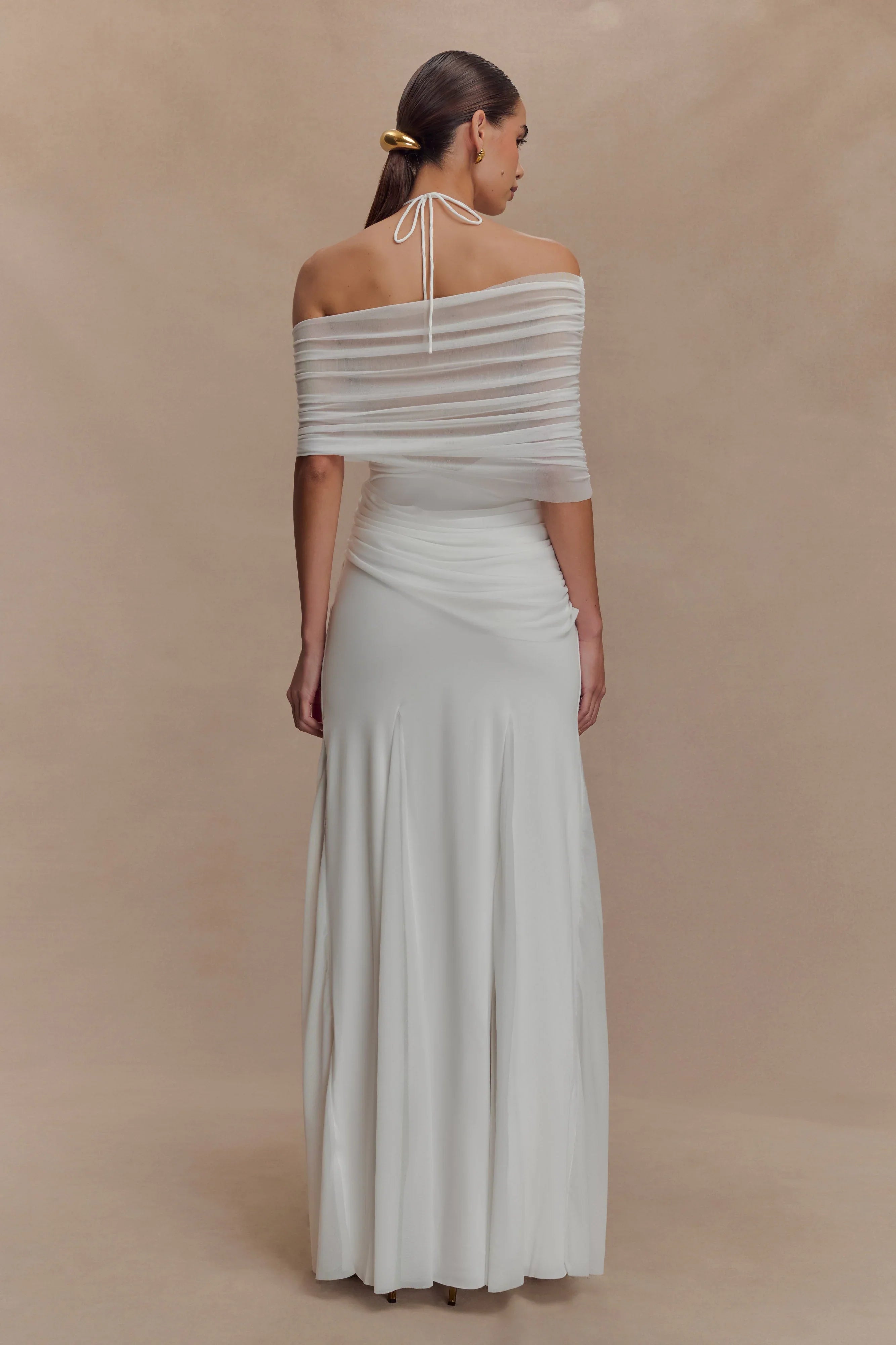 Gabrielle Slinky And Mesh Maxi Dress White