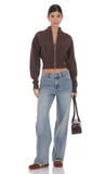 Knit Mock Neck Zip Up Cardigan in Brown