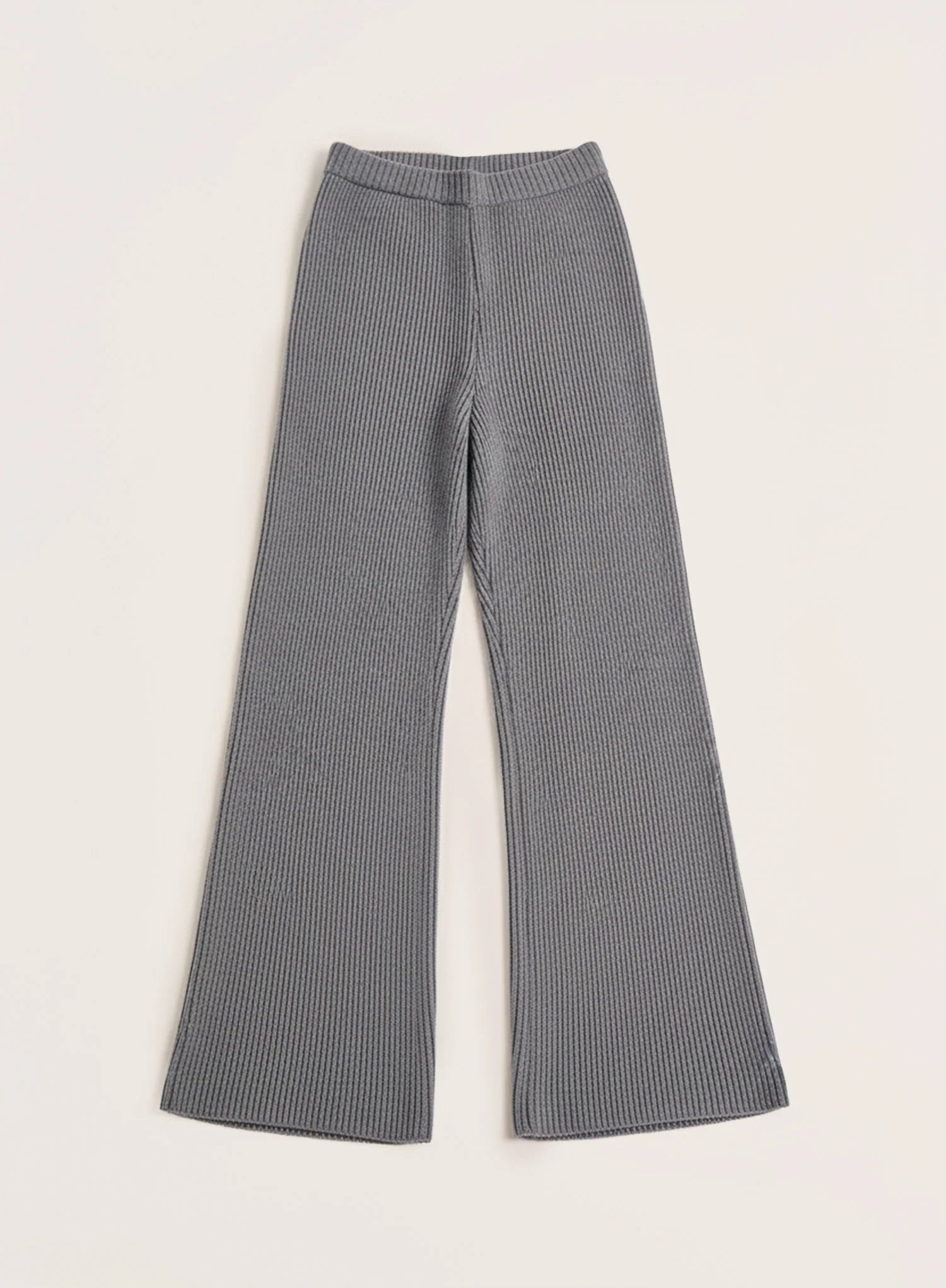 Light Grey Ribbed Knitted Wide Leg Trousers