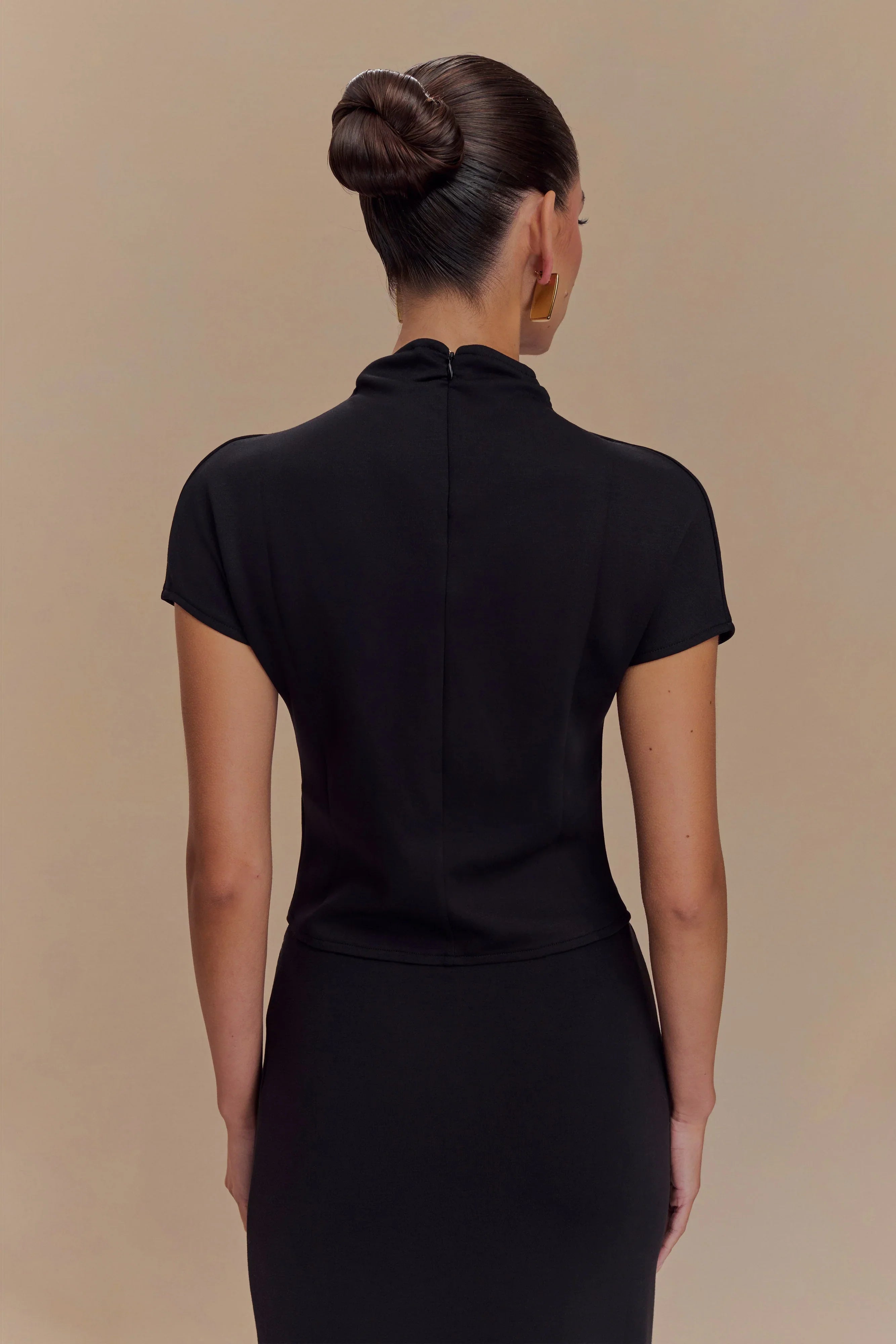 Eris High Neck Scuba Jersey Top Black