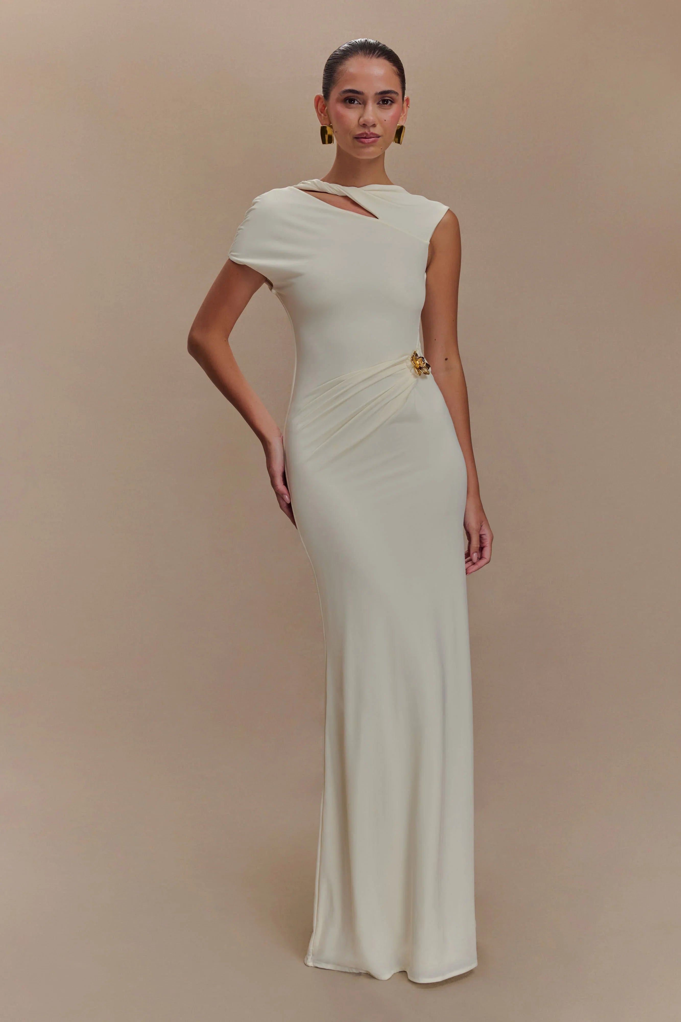 Kaida Slinky Maxi Dress With Hardware Ivory