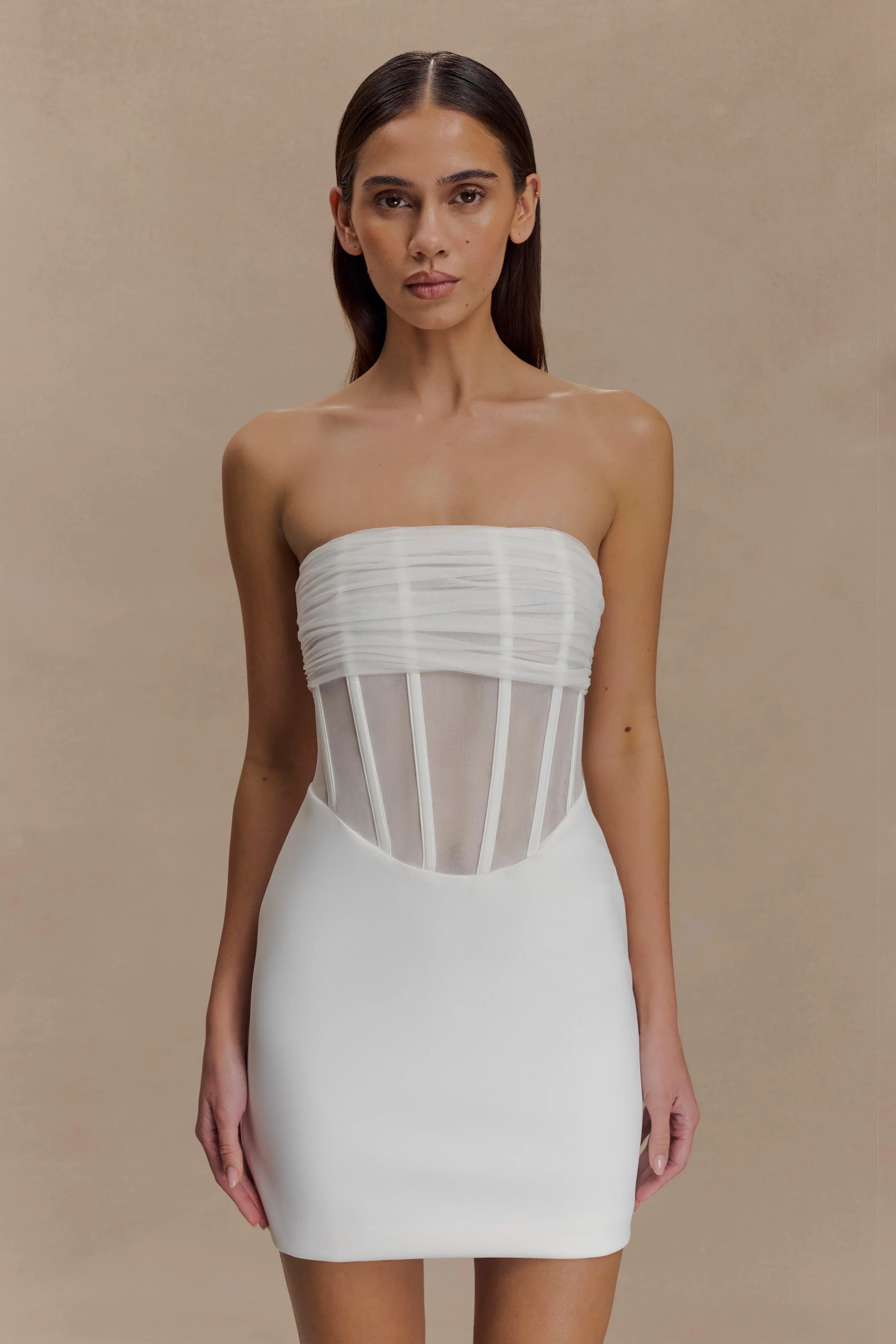 Palmer Mesh Corset Mini Dress Ivory