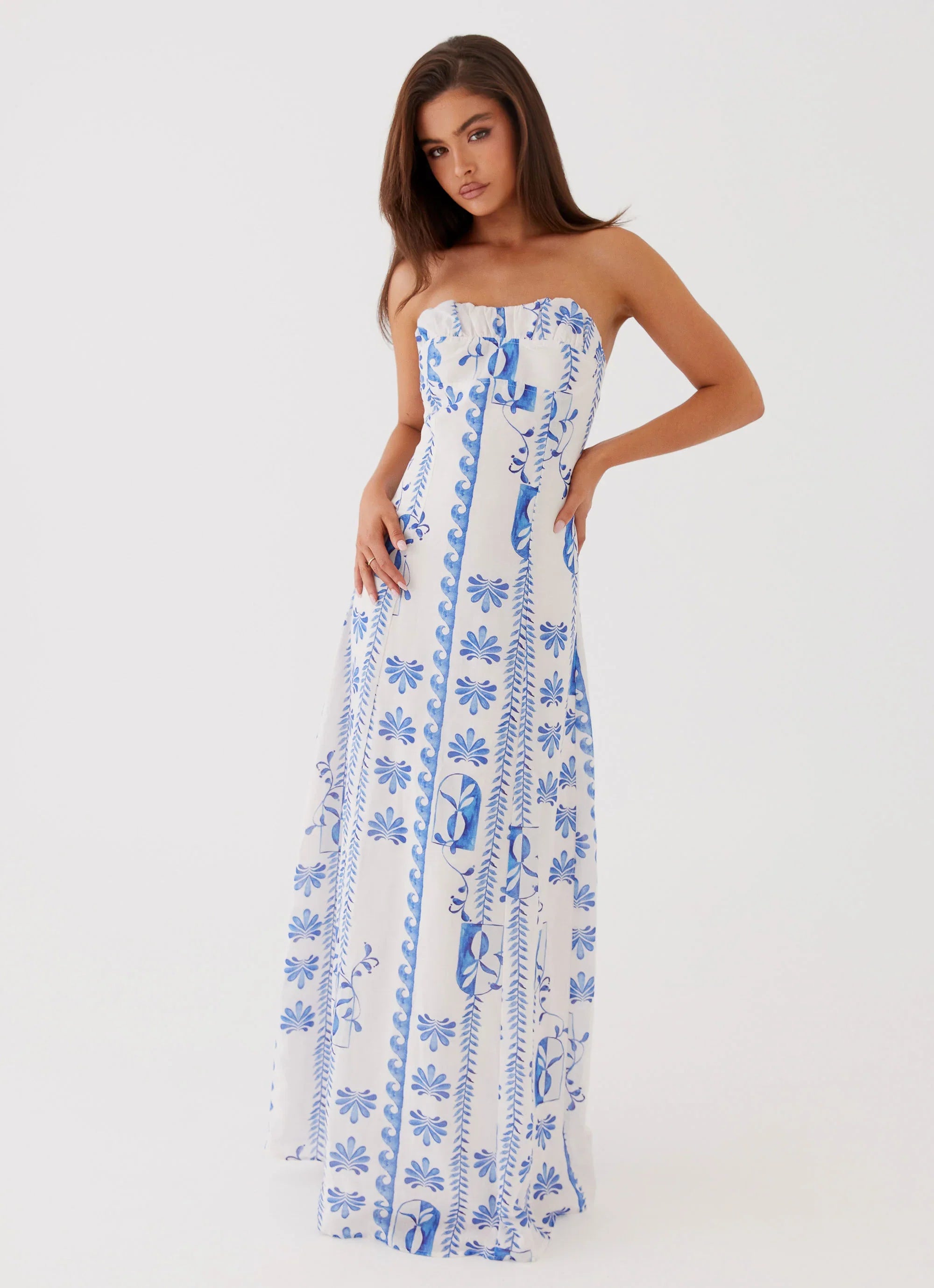 Tayla Linen Maxi Dress Floral Wave
