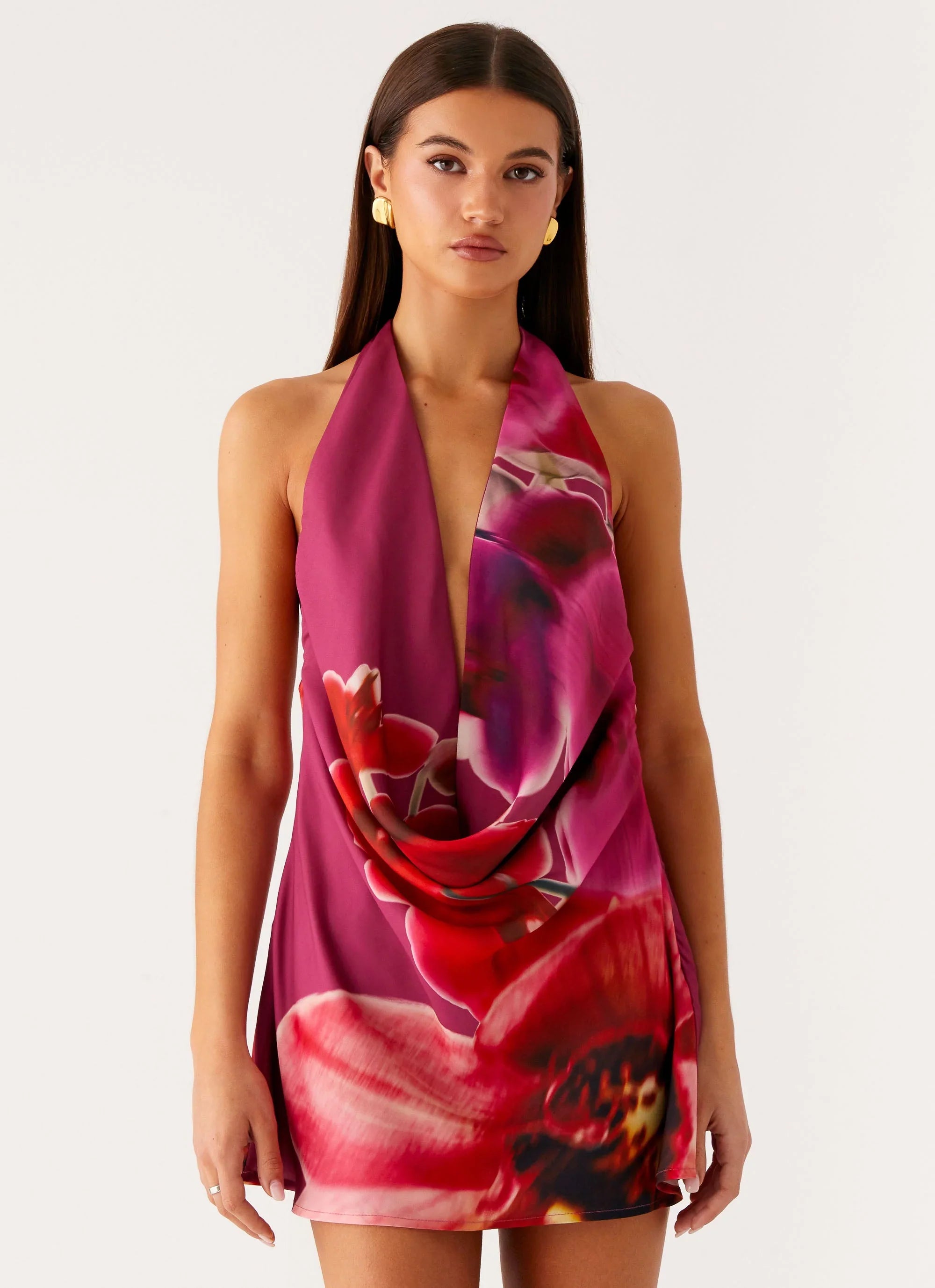 Varindra Cowl Mini Dress Violetta Bloom