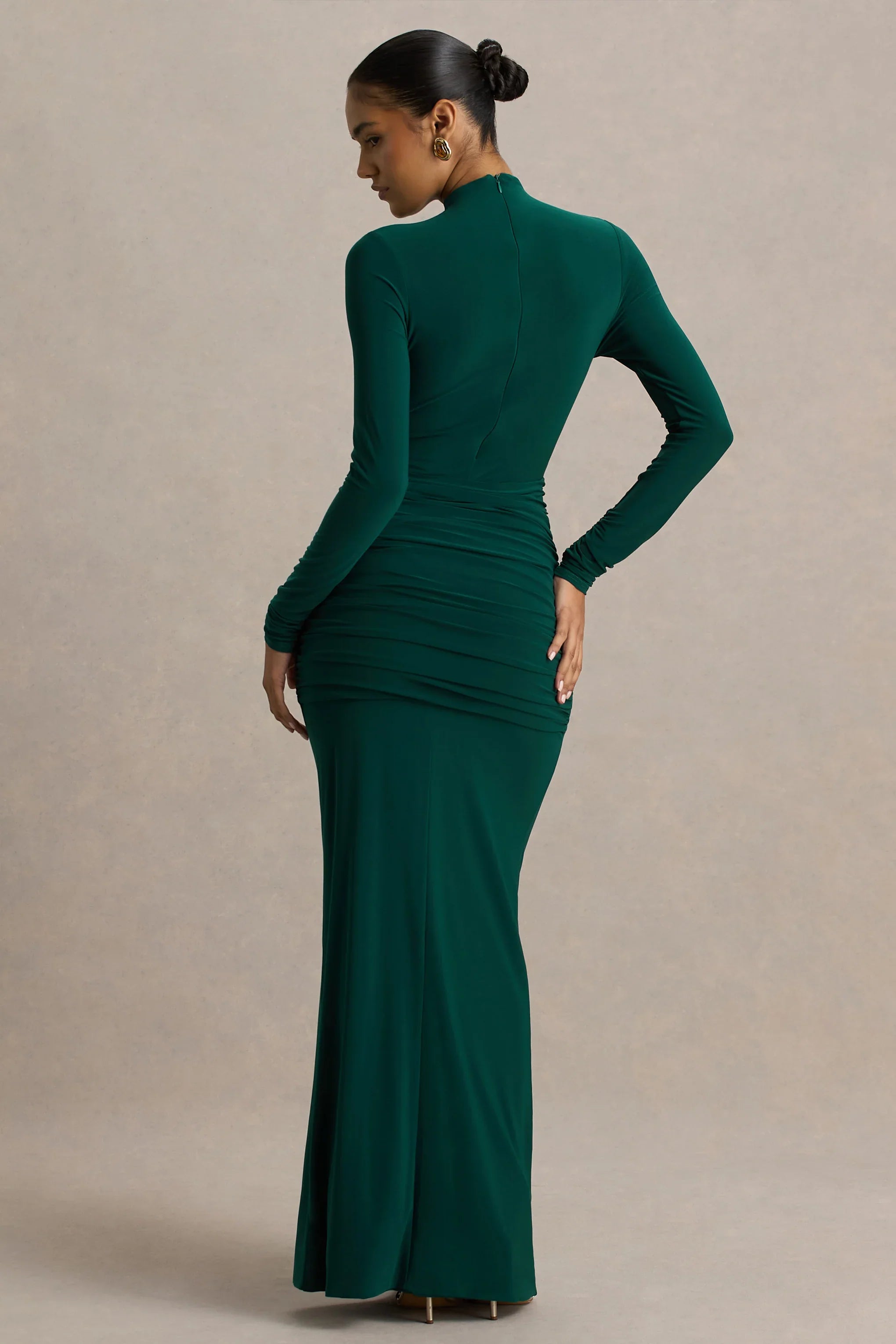 Alula Bottle Green High Neck Maxi Dress With Twist Detail