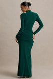 Alula Bottle Green High Neck Maxi Dress With Twist Detail