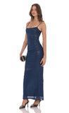Foil Mesh Bodycon Maxi Dress in Navy