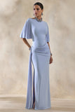Emerelle Powder Blue Wide Neck Maxi Dress With Sash And Draped Detailing