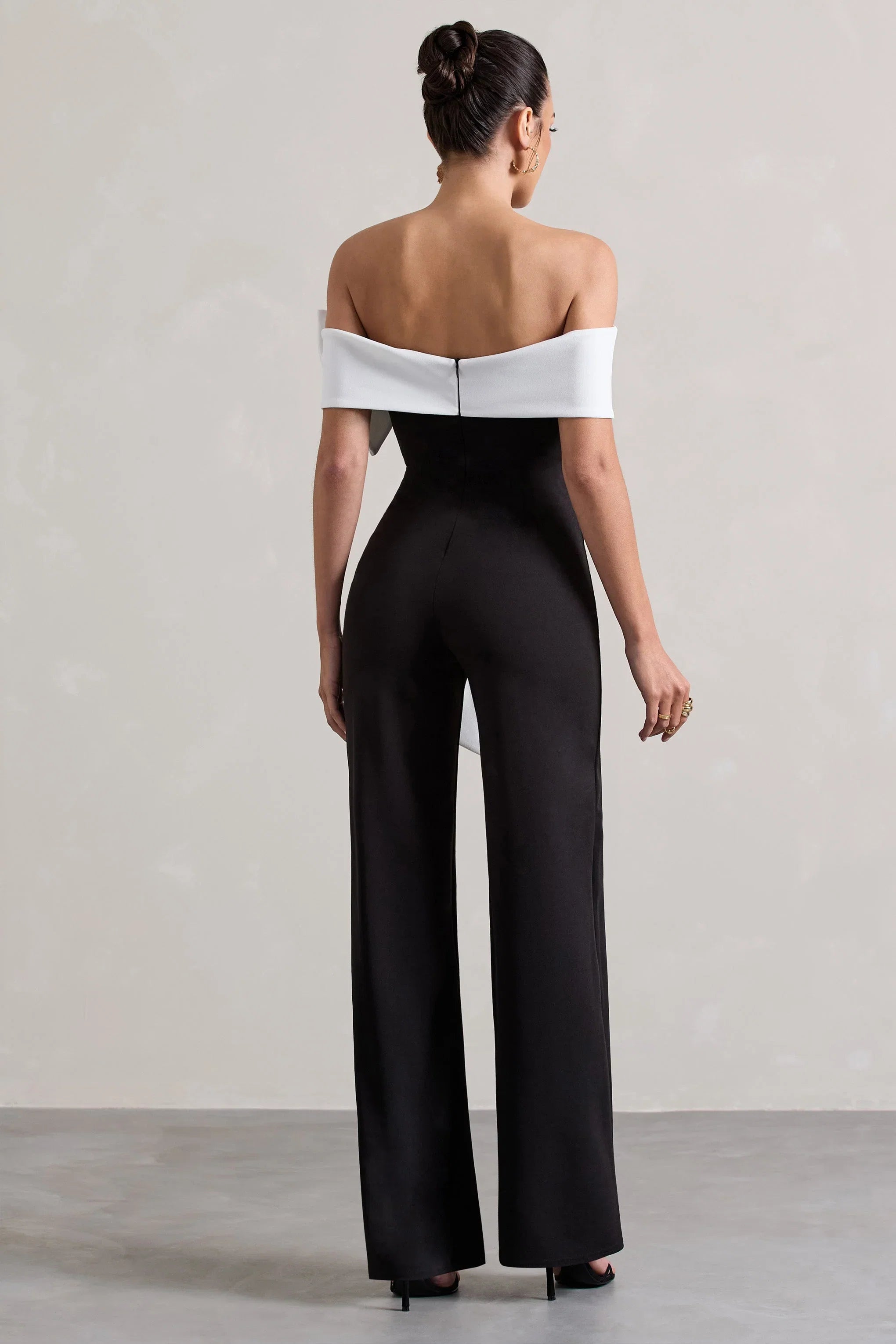 Bower Black Bardot Straight Leg Jumpsuit With Bow