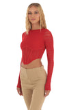 Long Sleeve Corset Top in Red