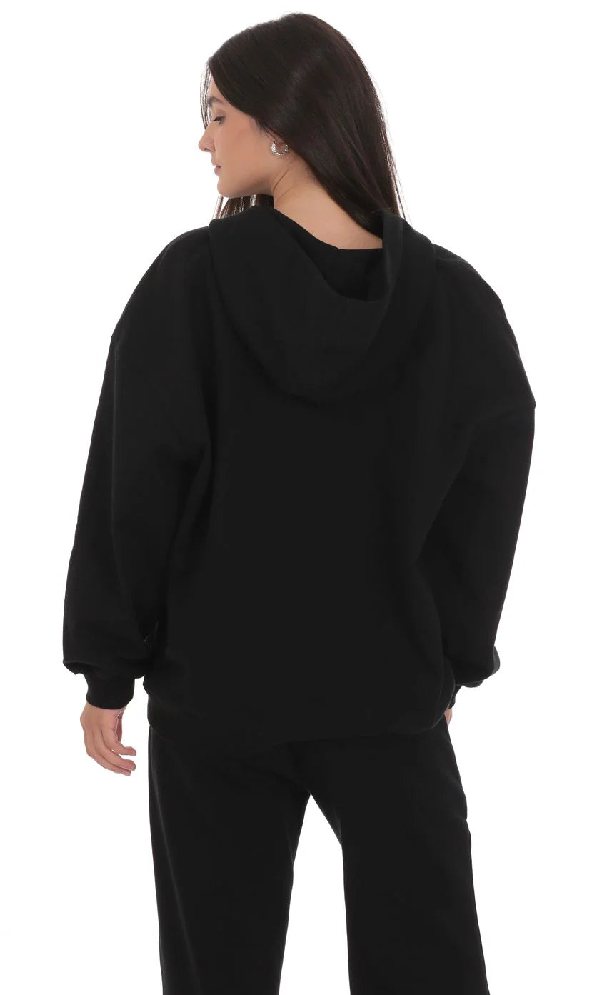 Oversize Zip Up Hoodie in Black