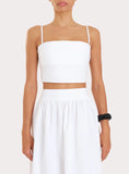White Cotton Cami Pleated Crop Top