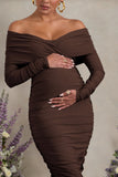 Davina Brown Ruched Twist Bardot Maternity Midi Dress