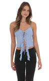 Mesh Front Tassel Top in Blue