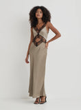 Khaki Satin Lace Slip Dress